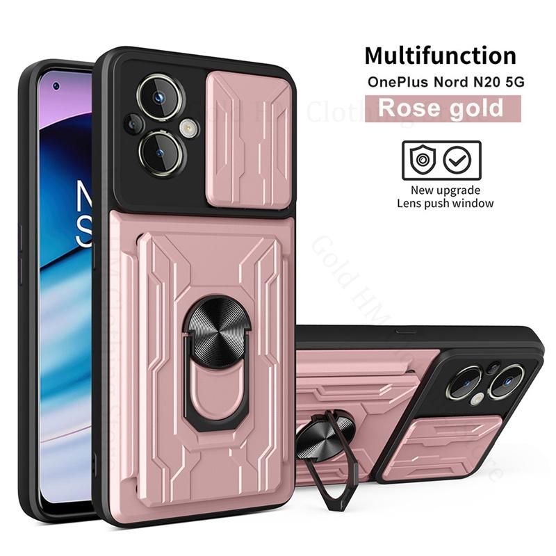 

Чехол для телефона с защитой от царапин и падений, защитный чехол для камеры и объектива OnePlus Nord 4 Nord CE4 3 Lite, магнитное кольцо, слот для карт, подставка, чехол для One Plus 12R Ace3 Pro 10T 5G For OnePlus 10T 5G розового золота