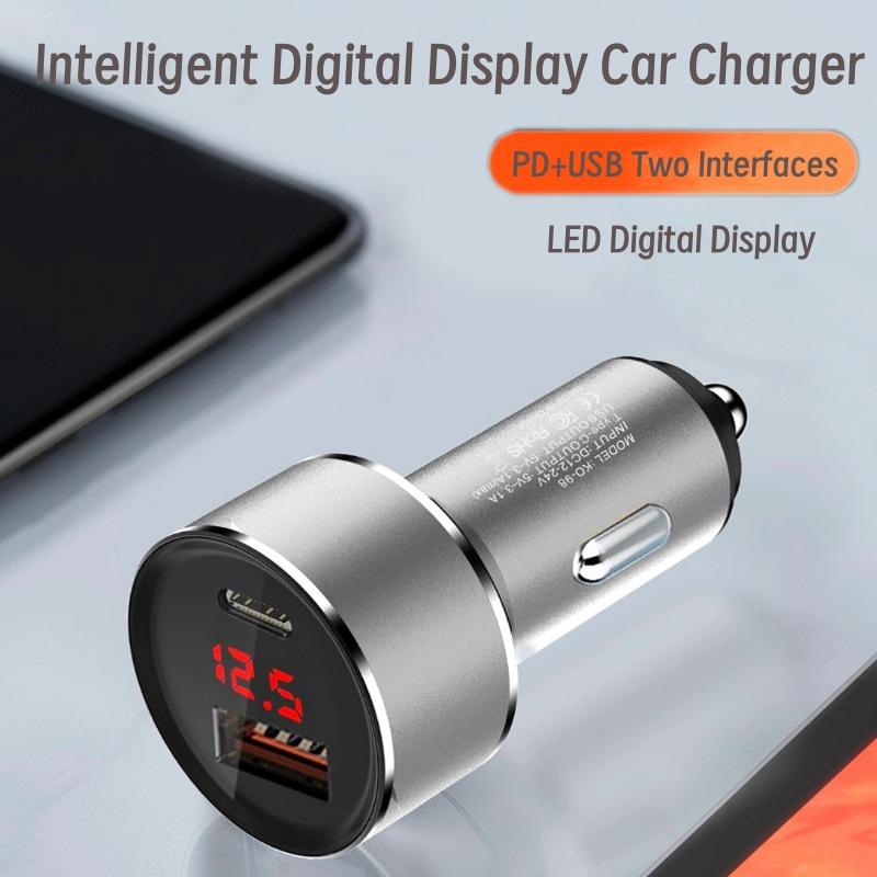 Intelligent Digital PD Car Charger 3.1A Single USB+PD Fast Charging Car Charger 18W Fast Charging Car Cigarette Lighter