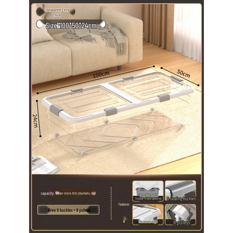 Large Capacity Transparent Under-Bed Storage Box with Wheels