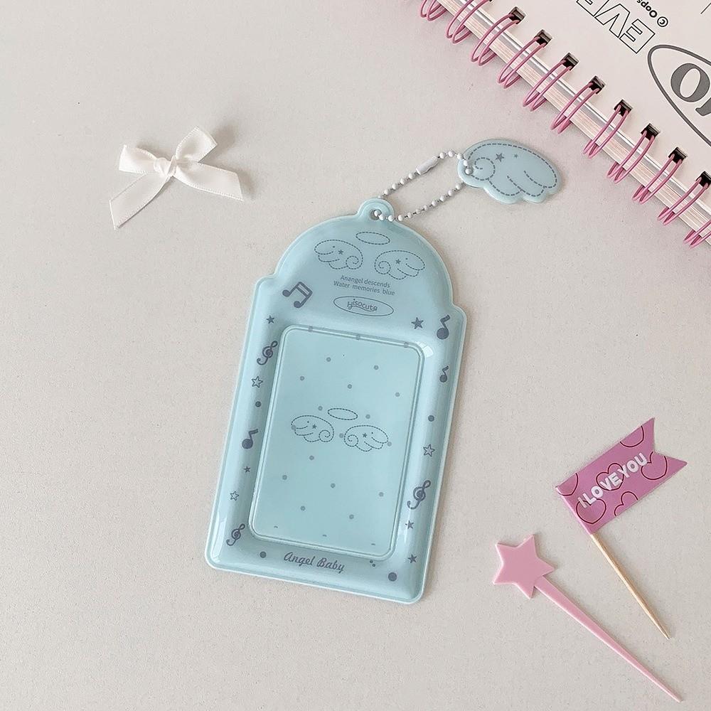 PVC Photocard Holder Keychain Angel Wings Cartoon ID Badge Holder Hanging Decoration Idol Card Display Protector