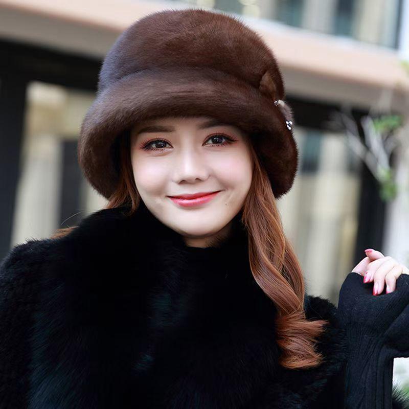 Winter New Mink Fur Hat for Women Middle-aged and Elderly Mothers Imitation Fur Ear Protection Warm Fashion Fisherman Hat