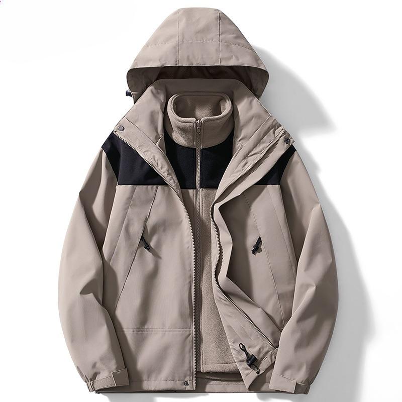 Autumn and Winter Three-in-one Jacket for Men and Women, Thickened and Velvet Two-piece Set, Detachable Mountaineering Jacket, Windproof Jacket