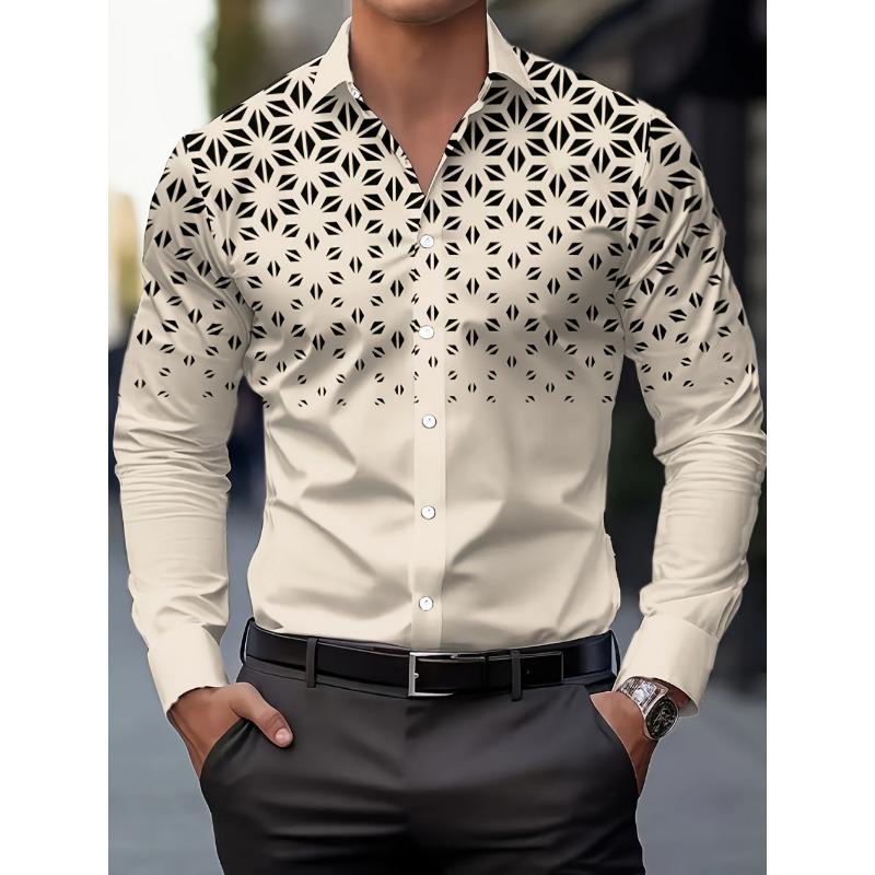 Gradient Polka Dot Print Men's Long-Sleeve Shirt Classic Fashion Lapel Button Casual Fit Shirts Business Soft Men Social Clothes