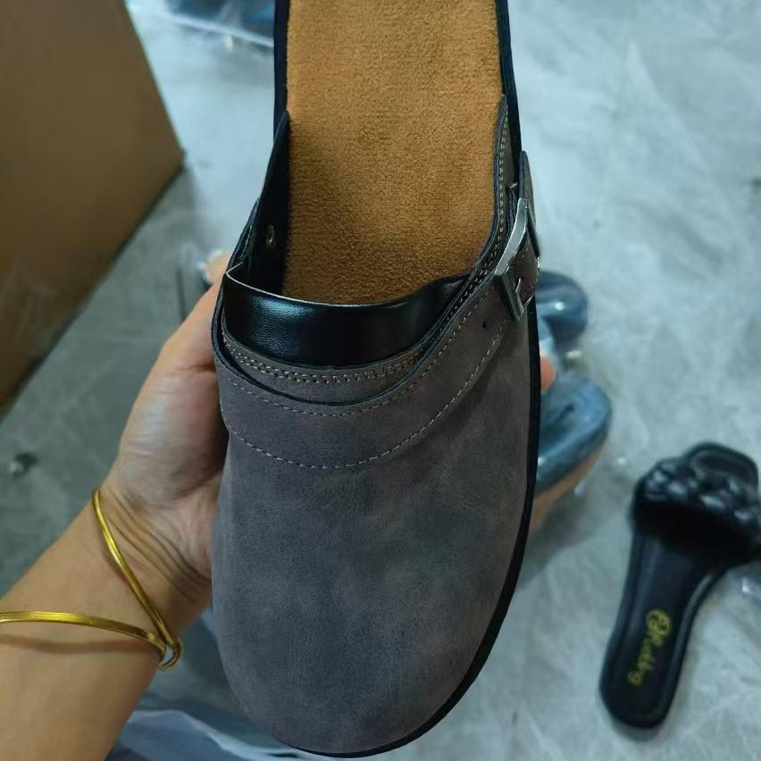 Men Slip-on PU Leather Mules Clogs Outdoor Soft Sole Slippers Casual Sandals Flats Plus Size 38-48