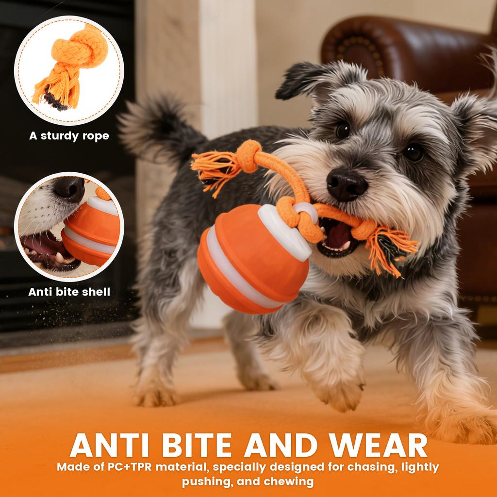 Interactive Dog Toy 3 Modes Automatic Rolling Moving Dog Toy with Rope Multi-role Rechargeable Squeaky Dog Ball Toy Pet Supplies