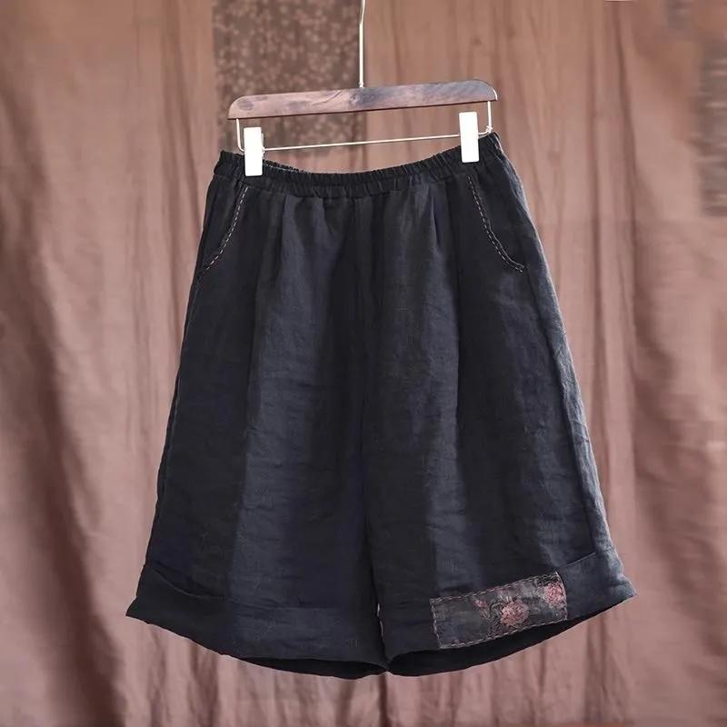 Shorts d'été rétro imprimés décontractés pour femmes, patchwork, amples, shorts de sport