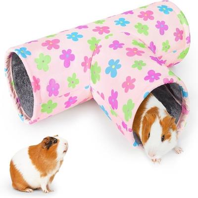 3 Holes Hamster Hideout Warm Plush Guinea Pig Tunnel House Thickened Flower Star Pattern Hamster Tunnel Habitat