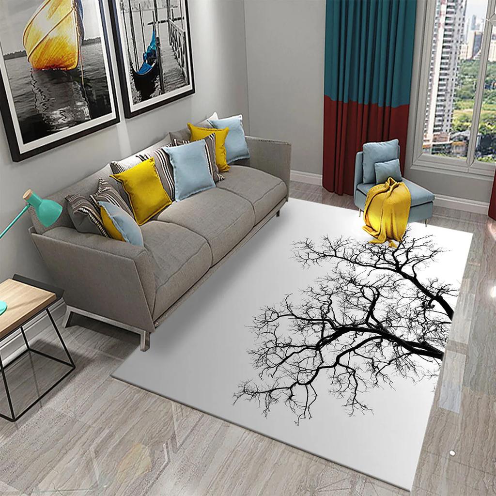 3D Branch Carpet Winter Tree Without Leaves Pattern Carpet Doormat Kitchen Bathroom Anti-Slip Living Room Bedroom Floor Mat Rug