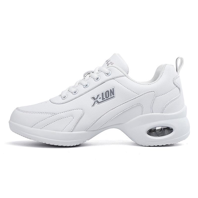 Women's Waterproof White Jazz Dance Shoes - Soft Sole, Low Top, Medium Heel, Wear-Resistant for Autumn