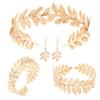 Goldenes Griechische Göttin Kostüm Zubehör Armmanschette Blattdesign Goldene Blätter Braut Haar Kamm Spiralarmband Ohrringe