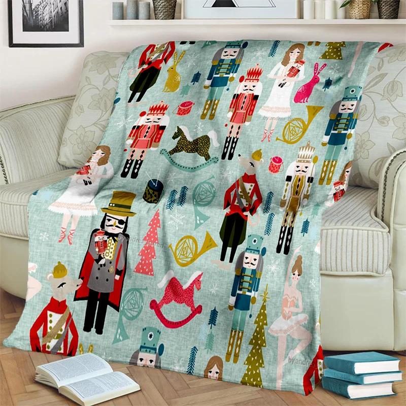Kreslená deka s vánočním stromkem a Louskáčkem, Měkká přehozová deka pro domov, ložnici, postel, pohovku, na piknik, cestování, do kanceláře, krycí deka pro děti