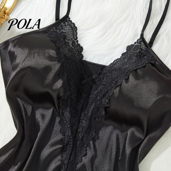Skin-friendly Sleepwear Women's Satin Lace Chemise Nightgown, Sexy Full Slip Nightgown Babydoll Sleepwear, Sleeveless V Neck Mini Nightdress Pajama