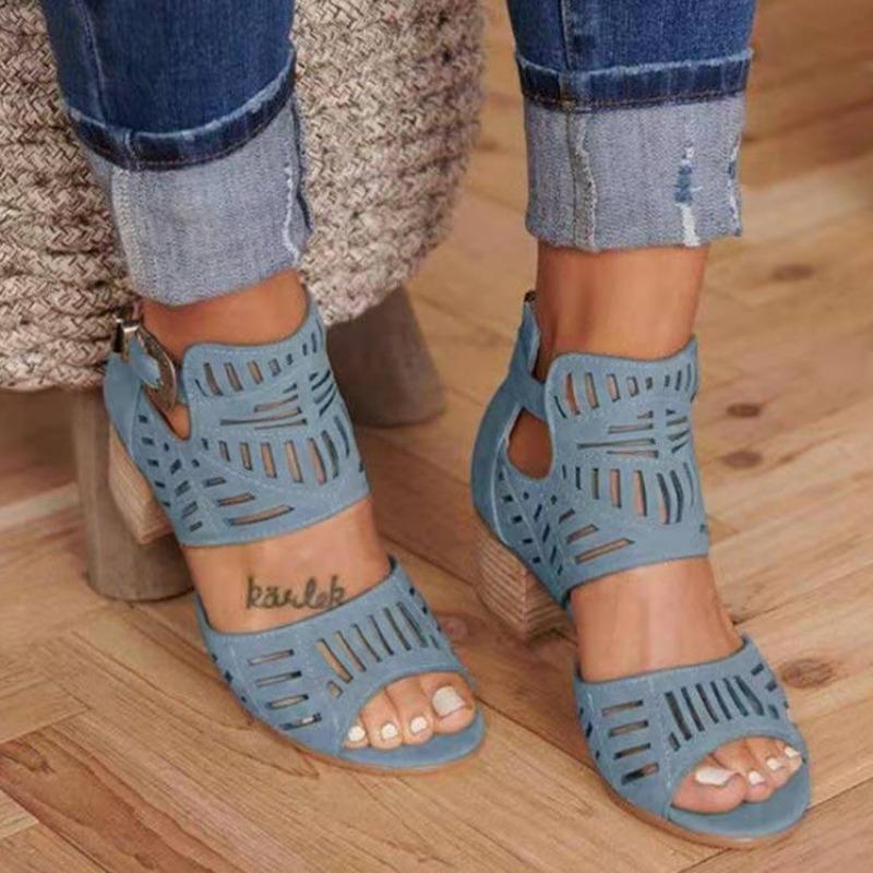 

Coarse heel hollow fish mouth sandals women s hot sale hollow carved high heel women s sandals 43 небесно-голубой