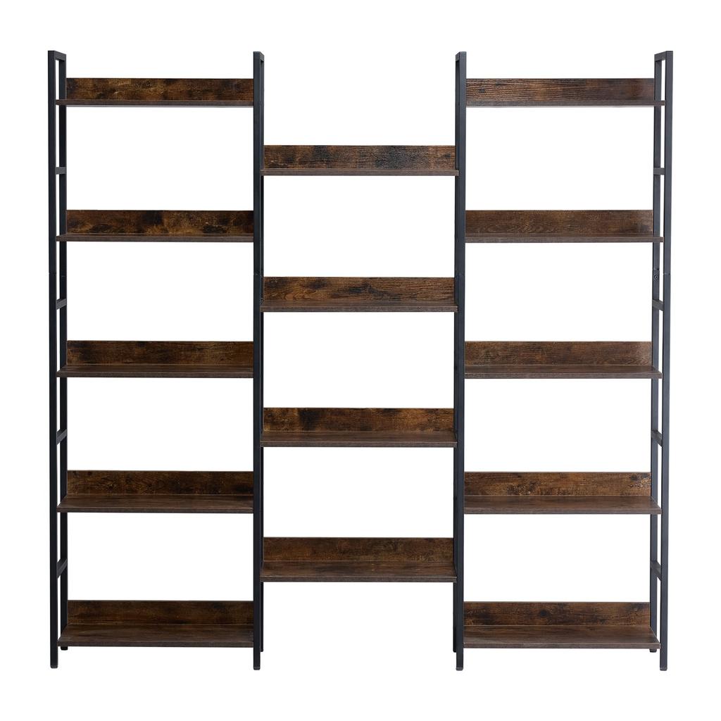 VEVOR Triple Metal Bookshelf, 14-Tier Industrial Bookshelf, Large Rustic Vintage Storage Bookcase with Open Shelves
