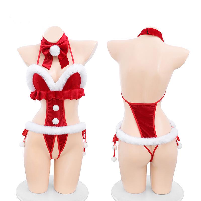 Passionate Schoolgirl Christmas Lingerie Bodysuit with Open Crotch