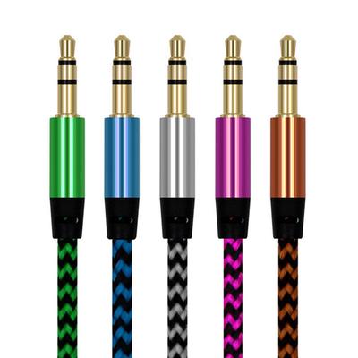 Cable Auxiliar de Nailon Multicolor Audio Enchufe 3.5mm Cable de Audio Auxiliar Cable de Línea Para Altavoces Tarjetas Reproductores de CD MP3 Cables de Audio 1 Metro