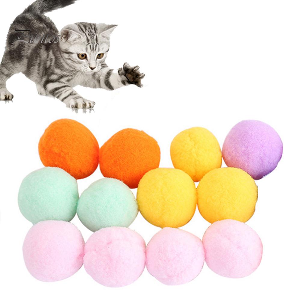 Puntos Pet 12Pcs Cat Kitten Soft Plush Ball Assorted Molar Play Scratch Interactive Toy