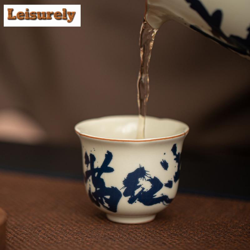Imitation Song Ru Kiln Porcelain Teacup Man Jianghong Ceramic Flower Mouth Cup Small Egg Shape Master Cup Tea Pair Mug Teaware