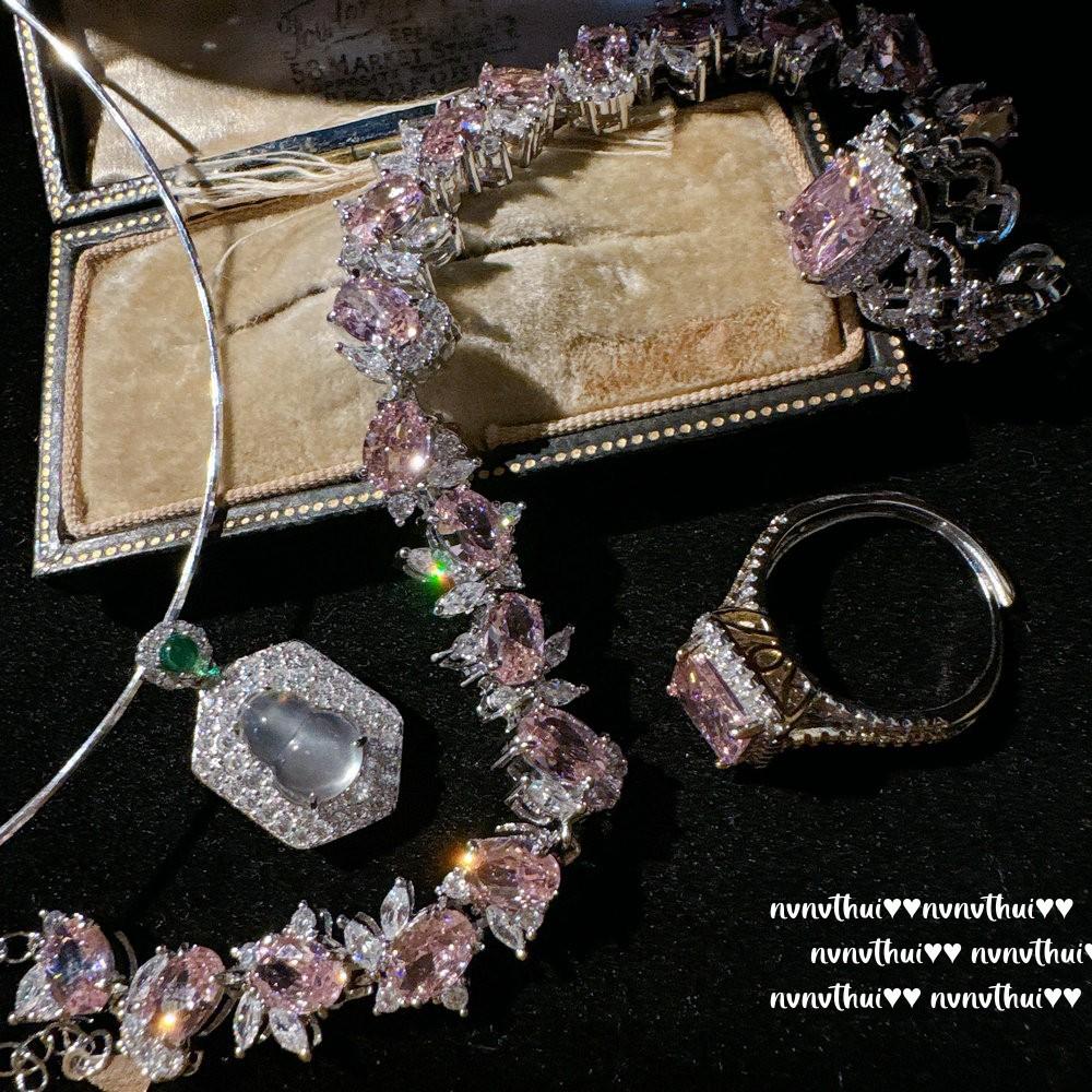 Fairy Color Scheme Flowering Rainbow Gemstone Bracelet, Papalacha, 18K Gold Plated, Fat Zircon Ice Flower Cut Ring