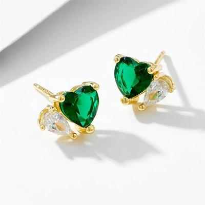 Classic Genuine 925 Sterling Silver Green Heart Zircon Stud Earrings for Women Wedding Earrings Silver Jewelry
