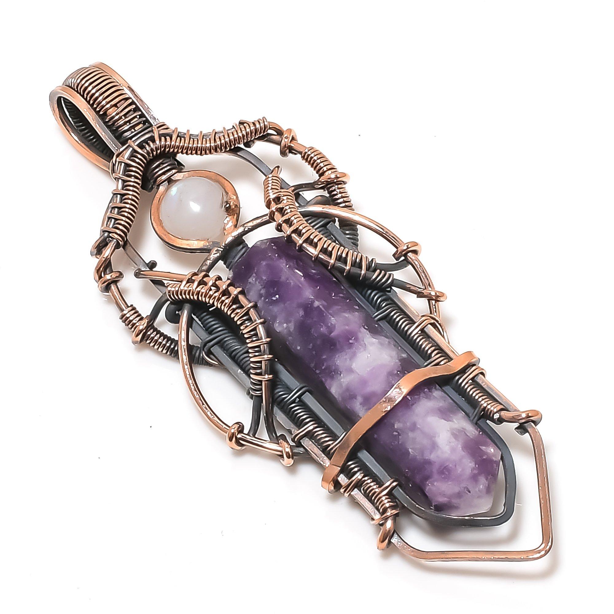 

Lepidolite Gemstone Pendant, 999 Copper Wire Wrapped Pendant Handmade Antique Jewelry, Gift For Mother