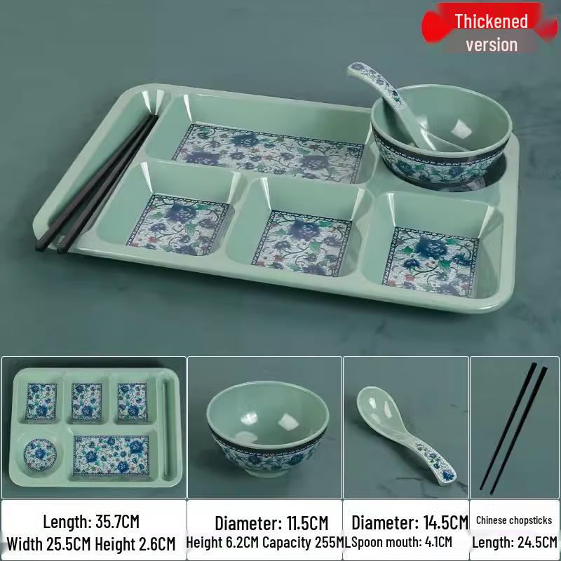 Yuan Blue and White Six-Compartment Melamine Meal Plate Set