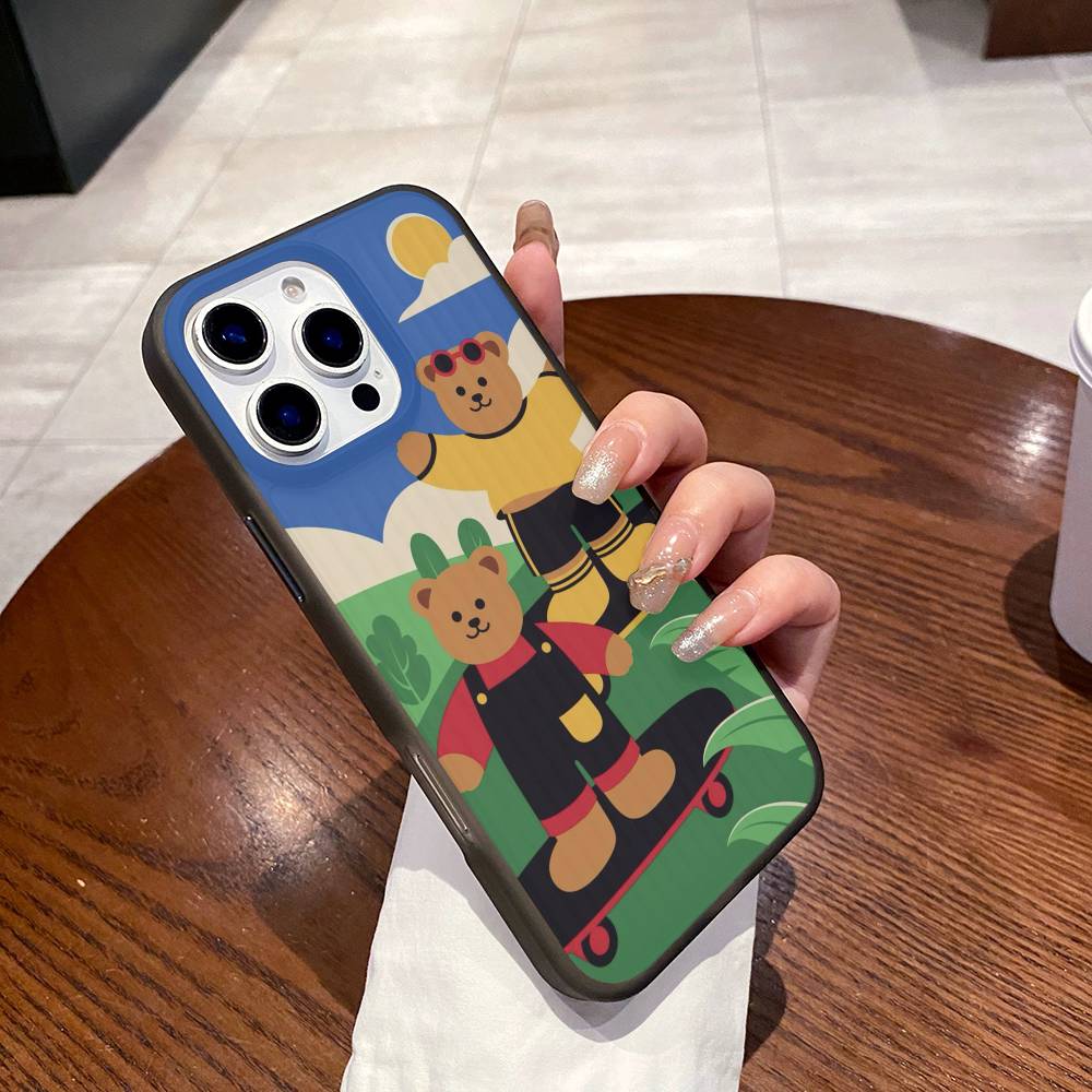 Cartoon Cute bear Phone Case For iPhone 16 15 17 Pro Air 11 12 13 14 Pro Max Plus Soft Ripple Silicone Cover Shell