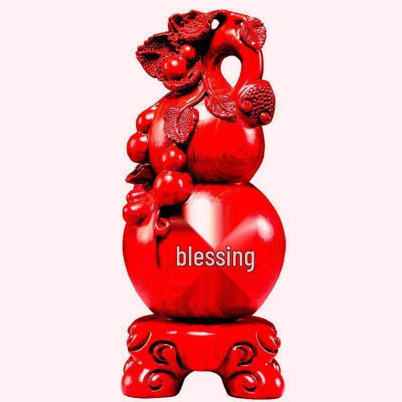 Ebony Wood Carved Gourd Ornament - Solid Red Wood Yuqin Decoration for Living Room Tabletop