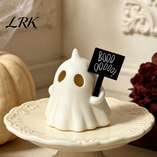 Glowing Halloween Decorations Light Up Ghost Figurine, Cute Small Resin Statue, Spooky Desktop Healing Room Decor Ornament for Table Mantel