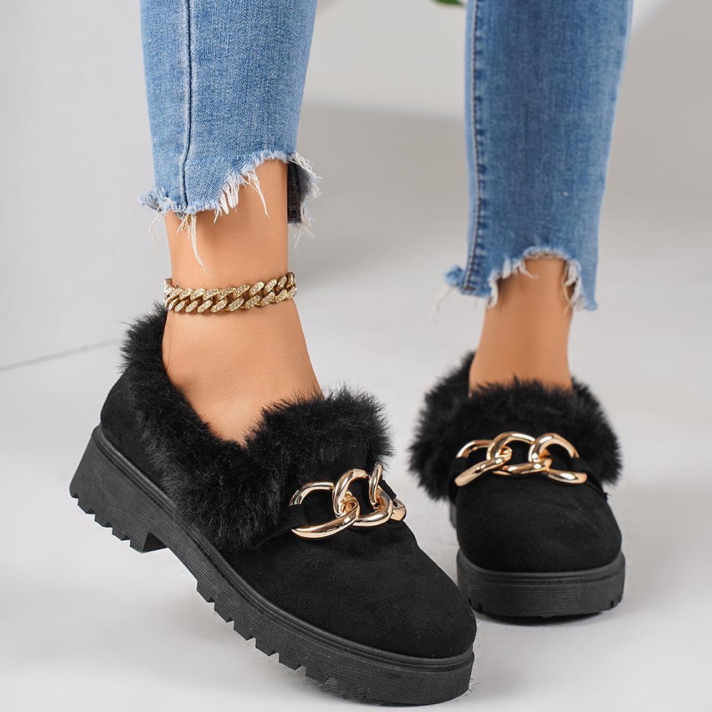 Mode Damen Sneaker Herbst Winter 2024 Neue Weiche Flache Freizeitschuhe Rutschfest Mode Slipper Komfort Warm Plüsch Slip-on Sneaker Damen