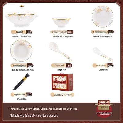 MoDe Lanka Nordic Ceramic 20-Piece Dinnerware Set with Pot - Golden Jade Theme