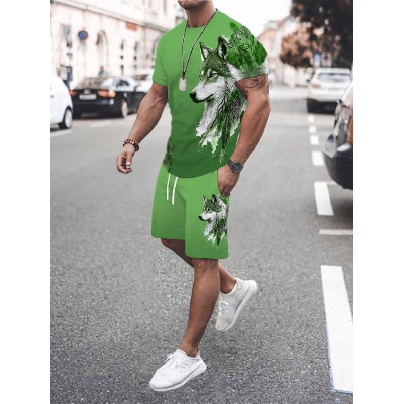 

Men s Casual Fashion 3D Wolf Print Set S