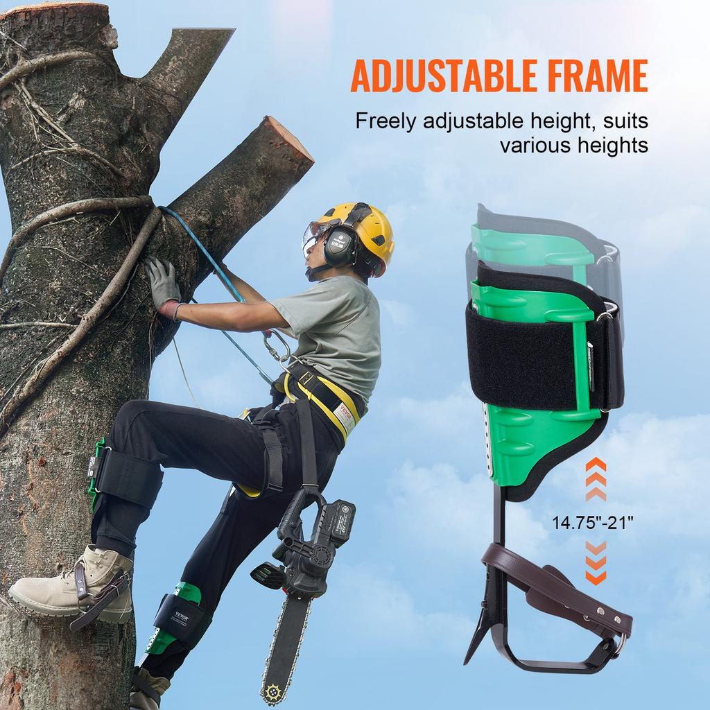 VEVOR Tree Climbing Spikes, 1 Pair Alloy Steel Climbing Spurs, 350lbs Load Capacity Tree Climbing Gear with Straps and Spike Protectors