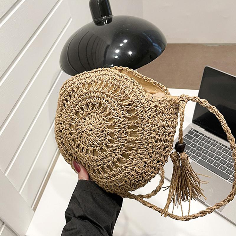 Fashion Hollow Out Shoulder Bags For Women Casual Straw Crossbody Small Round Bag Purse Tassel Messenger Handbags