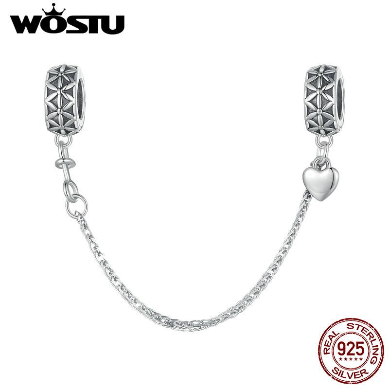 WOSTU 925 Sterling Silver Flower of Life Silicone Safety Chain Fit Original Bracelet DIY Necklace Jewelry Making Gift