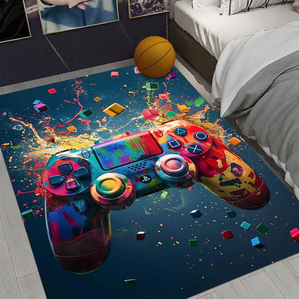 Gaming Rug for Boys Room Gamer Rug with Controller Design Carpet for Game Room Bedroom Decor Non-slip Machine Washab Mat