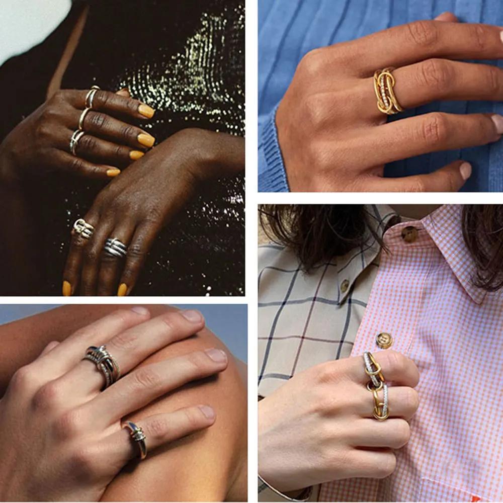 Stackable Rings for Women Interlocked Multi Ring Set Dainty Pave CZ Two-toned Mixed Metals Stacking Jewelry