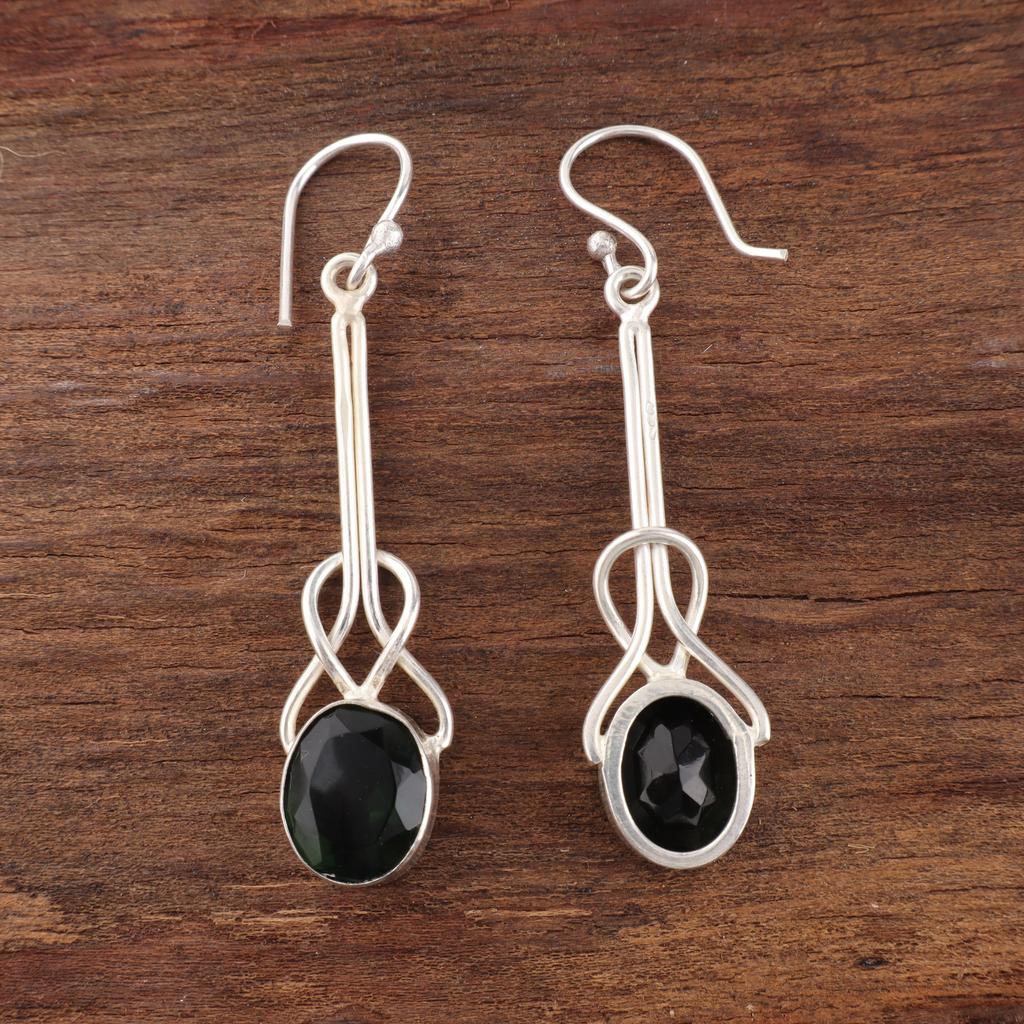 Boucles d'oreilles en Tourmaline Verte Fait Main, Boucles d'oreilles en Argent Sterling Massif 925 Bijoux Antiques, Pendentif pour Cadeau de Fiançailles