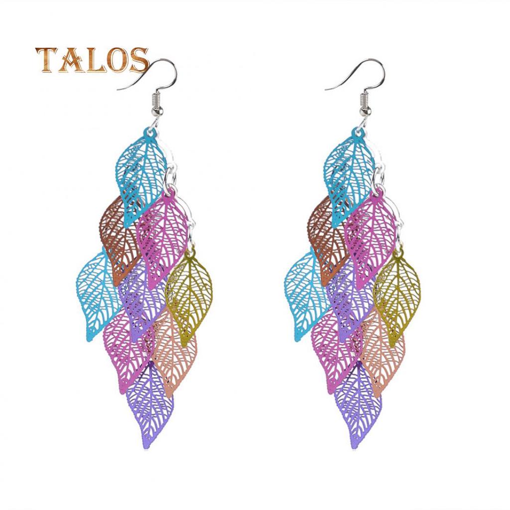 Lady Colorful Multi Layers Hollow Leaf Elegant Hook Øredobber Smykker Decor Beauty