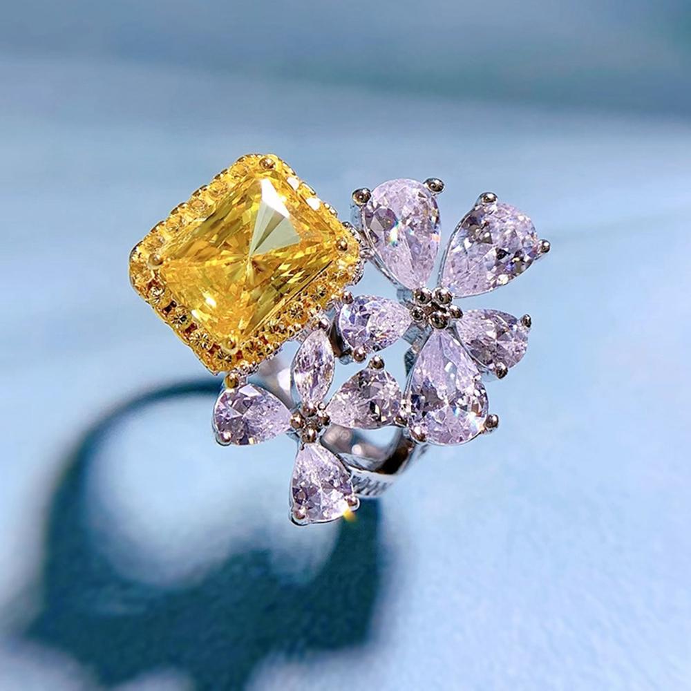 Bague en or blanc 18 carats, 6x8MM, coupe rayonnante, saphir jaune, Courndum, cadeau d'anniversaire, bijoux en argent Sterling 925