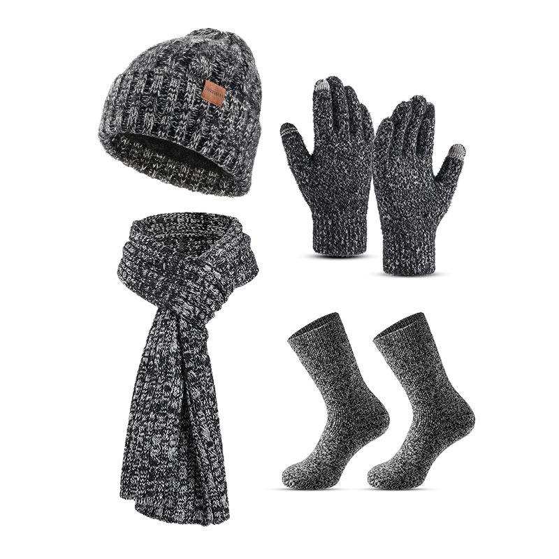 Hat Scarf Gloves Socks Four Piece Set Plus Velvet Thickened Adult Winter Warm Knitted Hat Set