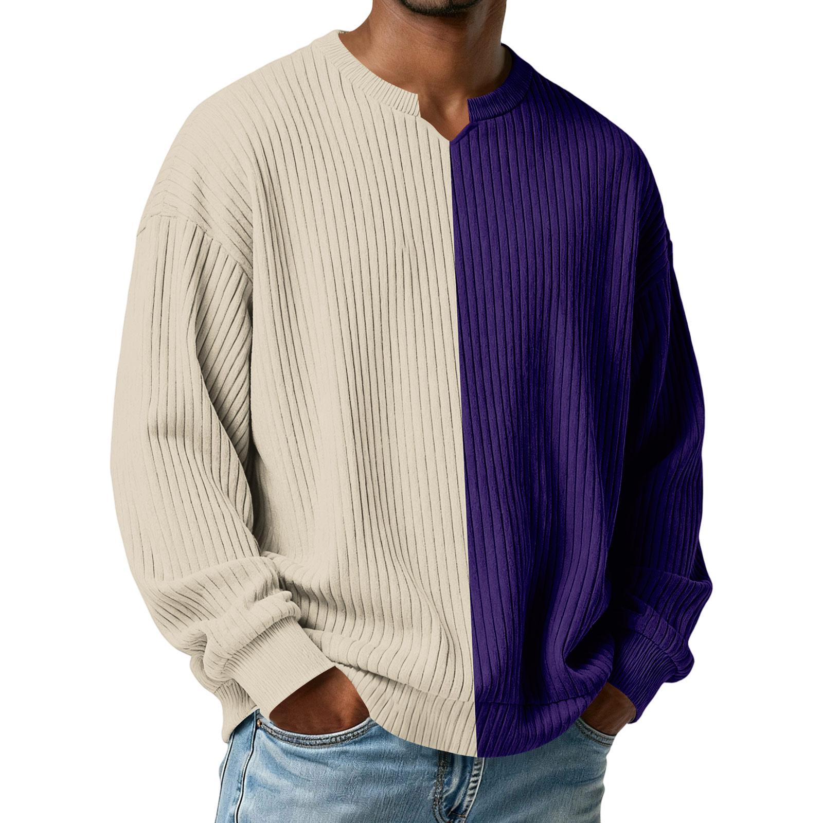 

Чоловіча Кольорова, Стильна з блоками, V-подібний виріз, Ребриста текстура, Довгий рукав, Футболка XXL