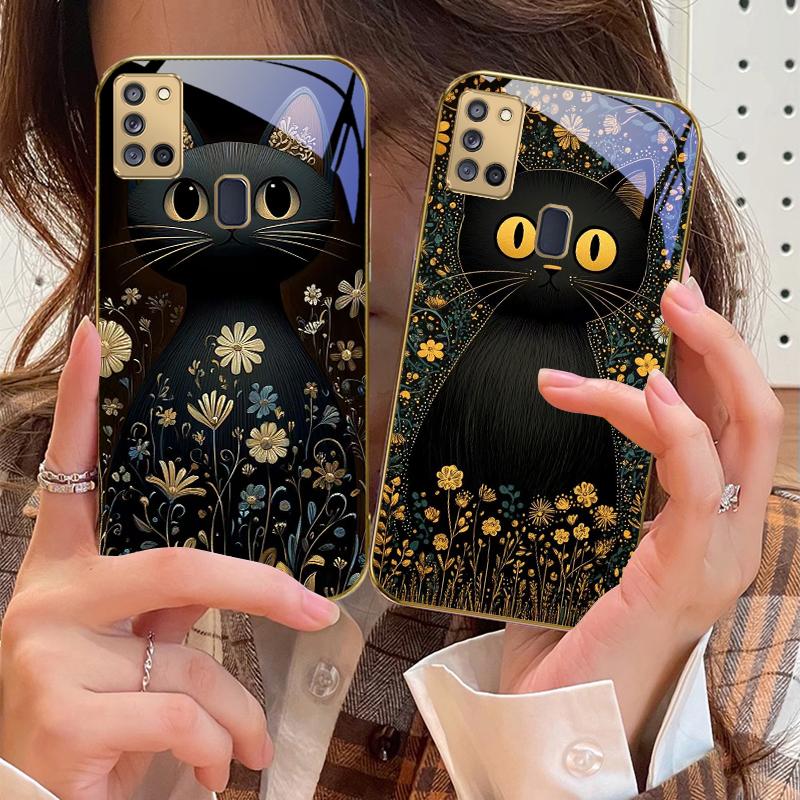 Runde und strahlende Augen Für Samsung A 31 32 A33 A34 35 14 A15 13 16 25 26 50 52 53 54 55 56 70 71 72 73 Goldene Glas-Handyhülle