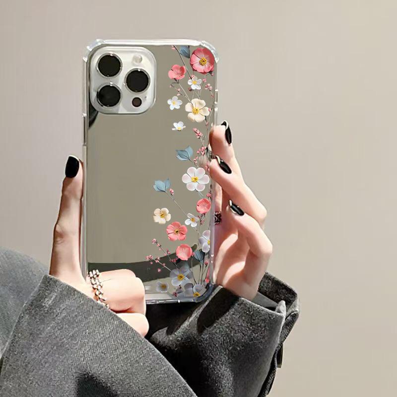 Cute Flowers Mirror Acrylic Soft Phone Case For iPhone 17 Pro Max 16 15 14 13 12 11 Pro 17 Air XS X XR 7 8 Plus Bumper Cover