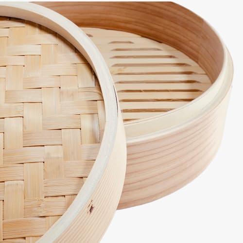 Cedar Chinese Steamer, 27cm, with Lid, 2-Tier Set, for Home and Commercial Use, Natural Wood