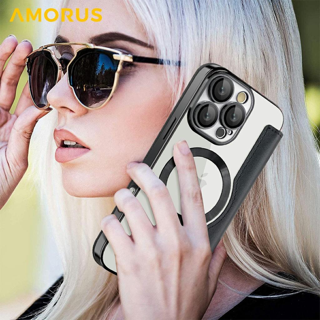 For iPhone 16 Pro Case Compatible with MagSafe RFID Blocking Card Holder Leather Phone Cover