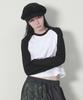 Deumakeu Color Mix Raglan Semi-Crop Long Sleeve T-Shirt Ivory & Black