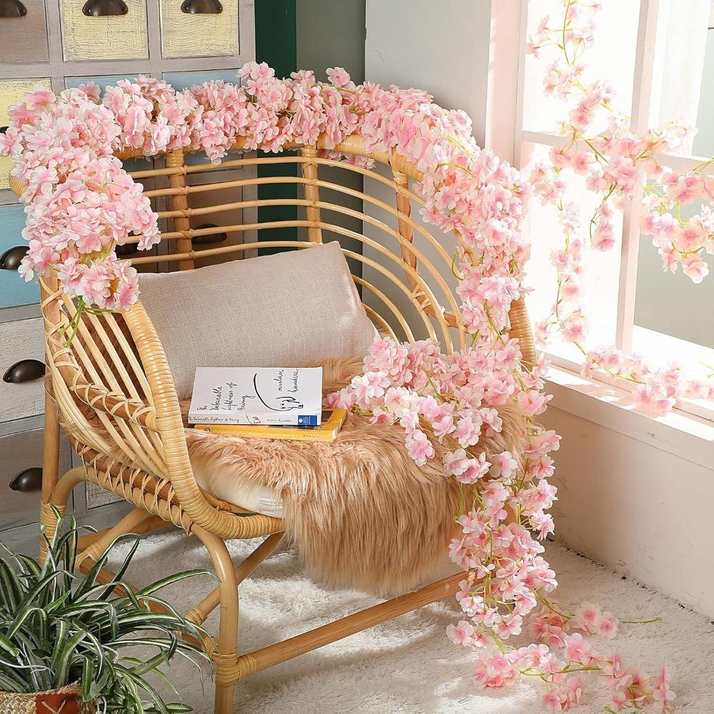 Pink Sakura Artificial Flower Garland 180CM Silk Cherry Blossom New Hanging Vine  Party Decor