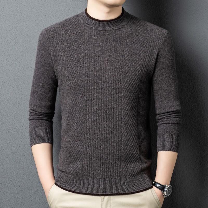 Fengxun Men's 100% Pure Wool Warm Round Neck Sweater FXT6603
