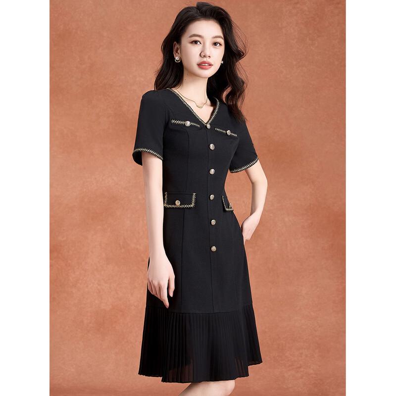 Abito midi plissettato stile francese serie Nero Oro Meilanni